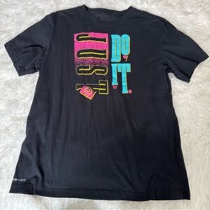 Nike Black Short-Sleeve Graphic 'Just Do It' Tee with Teal, Pink & Yellow Print